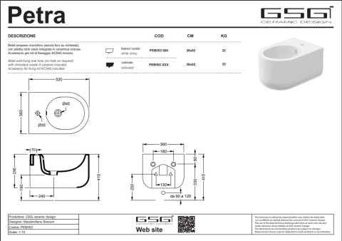 GSG bidet wiszący PETRA biały połysk