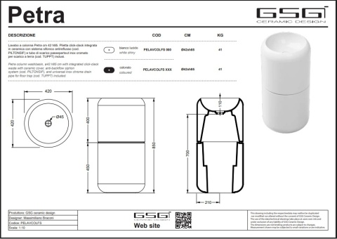 GSG umywalka 42cm PETRA cipria