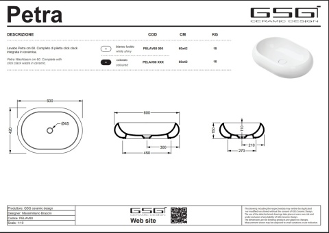 GSG umywalka 60cm PETRA smeraldo