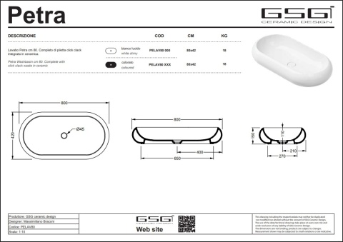 GSG umywalka 80cm PETRA czarny mat