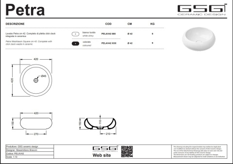 GSG umywalka okrągła 42cm PETRA sabbia